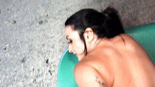 Bootylicious brunette Annie Reis rides a hard cock under the bridge