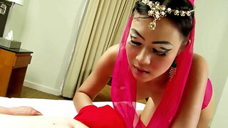 Thai slut is wearing an oriental outfit while fucking