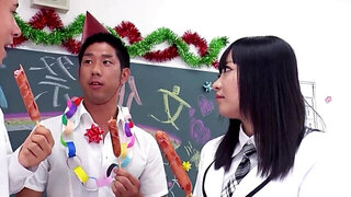 Deranged Japanese lady enjoying their meaty cocks