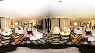 Escort chick in stockings polishes cock with her twat