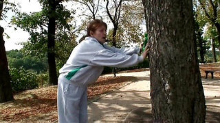 Granny jogger is going to let him fuck her juicy opening