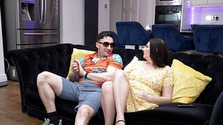 MILF with a curvy figure gives a blowjob to a hung man