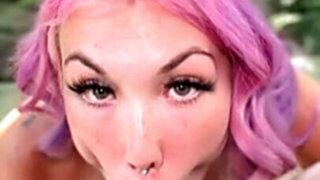 Hot chick with pink hair deepthroats a schlong