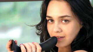 Horny Brunette Jerks Her Pussy With A Dildo On A Chair