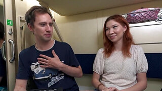 Redheaded Russian hoe takes hard dick on the train