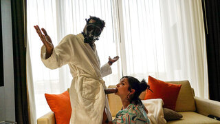 Violet Vasquez arrives in the room and sees his boner