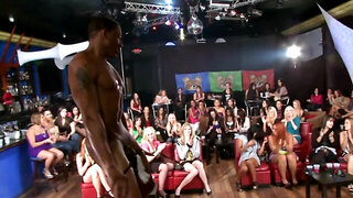 Lots of amateur babes are called over for a live sex show