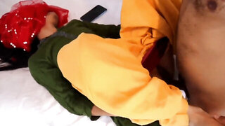 Sexy Indian in yellow and green sucks and takes husband's cock