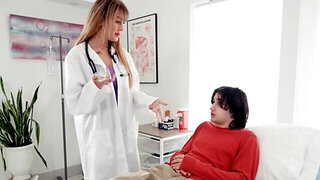 Big titddy MILF doctor taking care of his pee-pee