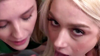 Two crazy hot girls take his crazy hard dick deeper