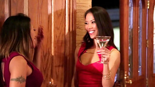 Gorgeous Asian sluts suck on his rock hard white dick