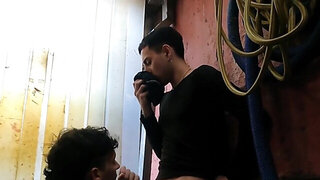 Sniffing underwear in the laundromat before banging