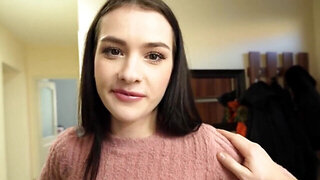 Petite brunette invites a stranger over to fuck hard