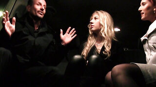 Blonde is fucked on the backseat next to dude's girlfriend