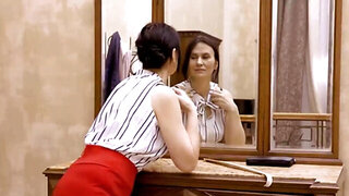 Sitting on the chair while the MILF is riding his dick