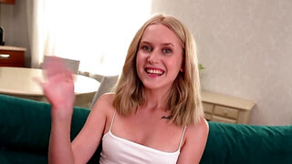 Blondie with long legs taking him all the way inside