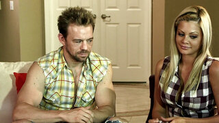 A blonde with a sexy ass is kissed and she is loving it