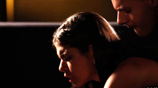 Sexy Brunette In Dark Atmosphere Pounds Her Friend's Cock