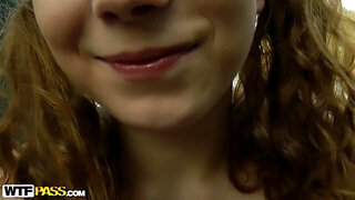 Redhead hottie gets boned in the ass in public sex video