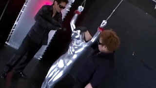 Japanese guys masturbate submissive girl's pussy in the dungeon