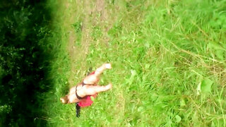 Guy finds half-naked girl in park and jerks off to her