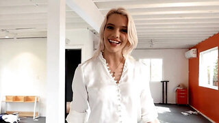 Leggy blonde with big boobs is happy to get smashed