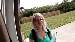 Cute girl in sexy glasses fucks a strange black dick