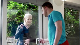 Total granny arrives at his places and quickly seduces him