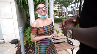 Cute girl with short hair is taking on a massive penis