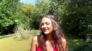 Drooling bitch fucks a random older guy in the park