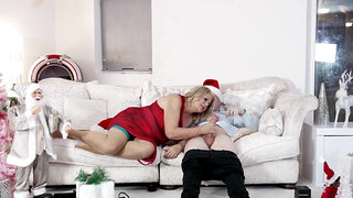 Blonde GILF fucks a regular dude in a Santa hat