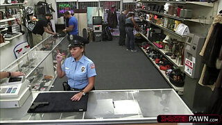 Sexy and big tits police woman selling her firearm gets fucked