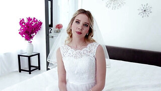 European babe in a bride outfit sucks and fucks