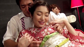 Maki Hojo brings her friends for a wild kimono fuck