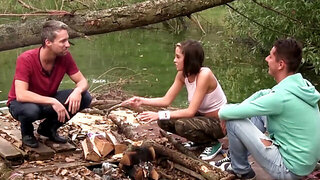 Attractive hottie craves double penetration in forest
