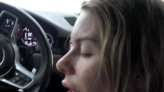 Edgy blonde girl Summer Vixen takes a hard peen in a car