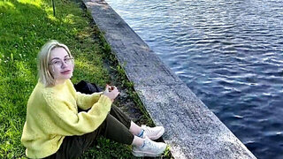 Blond haired beauty in yellow gets off with a hard cock