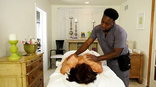 Lonely lady with big tits desires a big black cock during massage