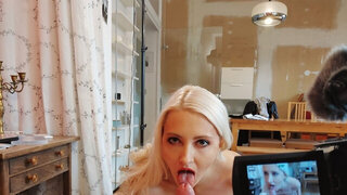 Passionate blonde in red stockings gets taped when she tries dick like a slut