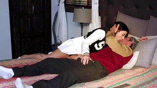 Slutty college student gets three old dicks in her holes