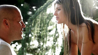 Stunning Doris rides firm cock out in the open