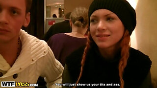 Redhead slut in public toilet fuck