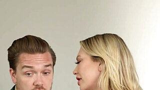 Blonde cocksucker MILF conducting a hot FFM threesome
