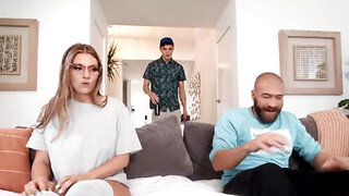 Kenzie Love wearing glasses while fucked by Xander Corvus