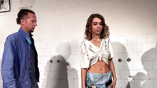 Blondie with sexy make-up is going to be used in POV