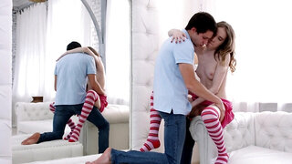 Adorable teen hottie is performing nice oral sex on stepbrother