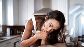Girl with gorgeous feet uses her toes to get him hard