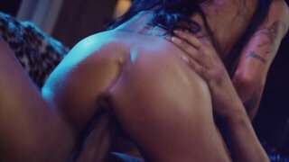 Curly beauty plays erotic with a huge dick tearing her pussy
