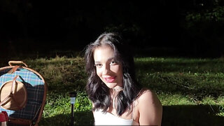 Brunette wants to get stuffed in front of her BF in the dark