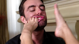 Vina Sky is oiled up while giving the man a footjob